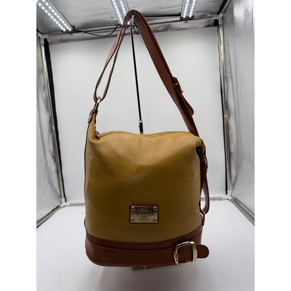 Valentina Handbags - Valentina Italia Leather Shoulder Bag Mustard Yellow Cognac Brown Gold Hardware
